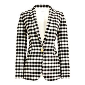 J. Crew Wool Blend One Button Blazer In Buffalo Check Black & White Womens Sz 8